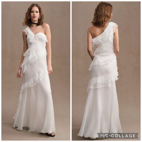 AMUR Harlow Silk One-Shoulder Gown in Ivory Size 4 - Picture 1 of 16